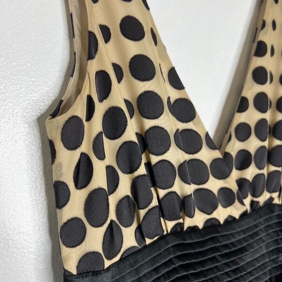 Burlapp Women's Polka Dot Beige and Black V-Neck Dress with Tulle Bow Detail 0 - Picture 4 of 11